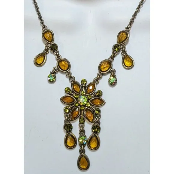 Vintage Wood Faerie Sparkly Floral Necklace - Picture 6 of 6